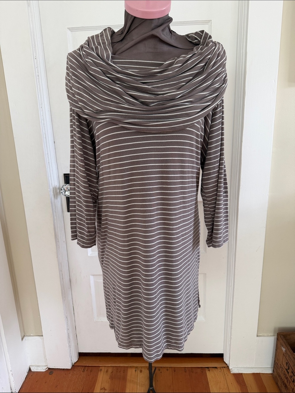 Yala 3/4 Sleeve Striped Bamboo Stretch Knit Tunic Top Large